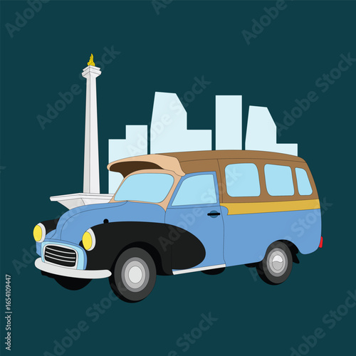 Classic Oplet Vector Illustration with Monas Monument in Jakarta