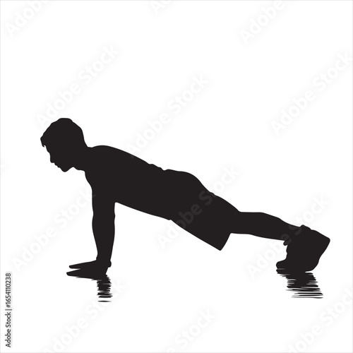 Silhouette of a Man Doing Push Up - Vector Illustration