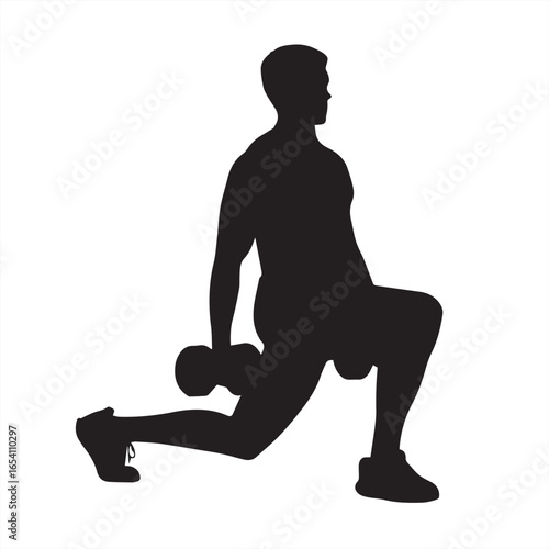 Silhouette of a Man Doing Dumbbell Lunge - Vector Illustration