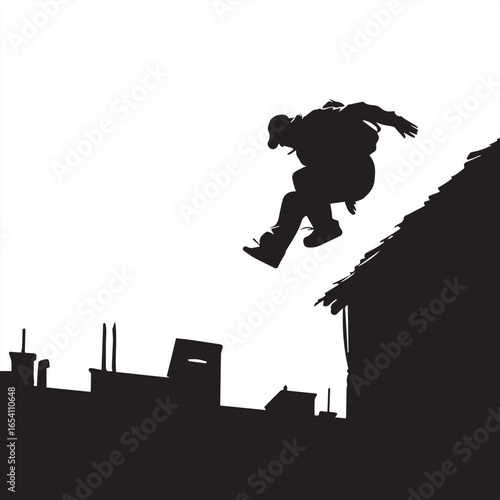 Silhouette of a Man Jumping Parkour - Vector Illustration