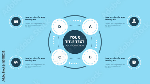 Modern round cycle diagram with four steps or options - blue version. Process chart design with icons and thin lines, can be used for your website or presentation.