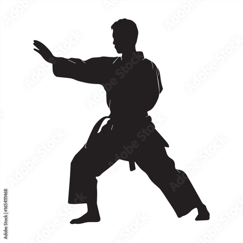 Silhouette of a Martial Artist in Fighting Stance - Vector Illustration