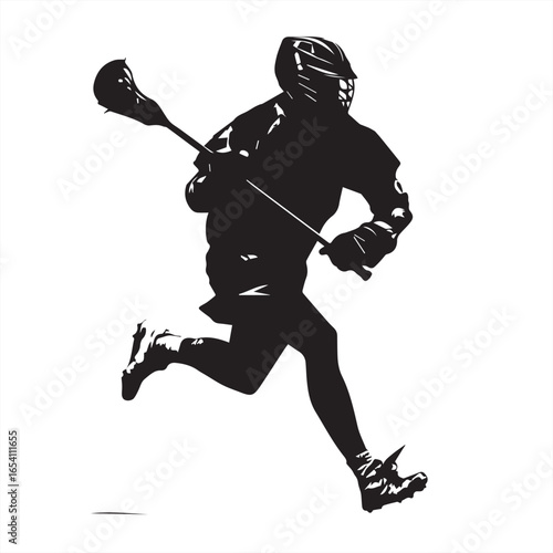 Silhouette of a Lacrosse Player in Action - Vector Illustration