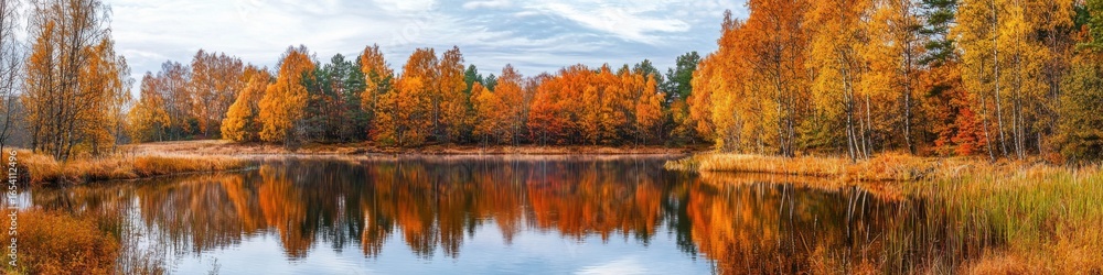 Autumn forest lake. Autumn lake in autumn forest. The autumn foliage of the trees is reflected in the lake water
Autumn forest lake. Autumn lake in autumn forest. The autumn foliage of the trees is reflected in the lake water