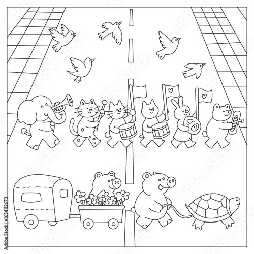 Happy Street Parade Coloring Page