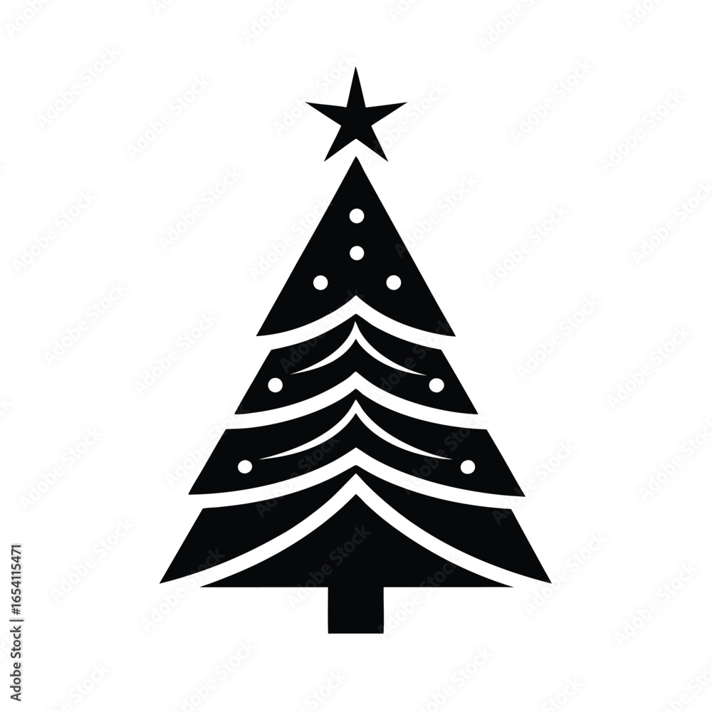 Obraz premium Vector art of black christmas tree with star decoration isolated