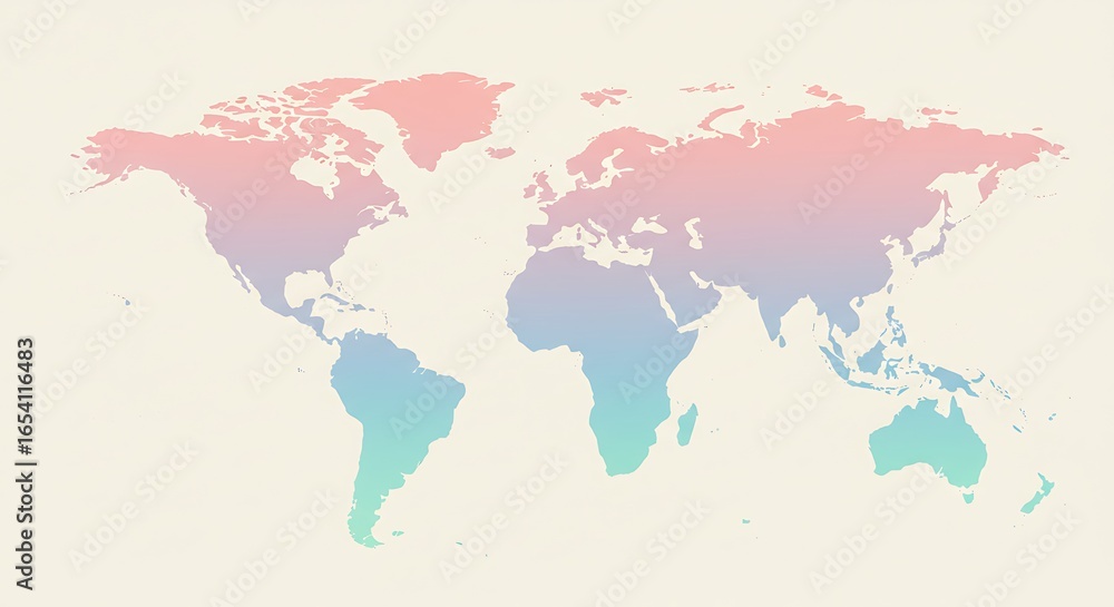 Fototapeta premium Pastel World Map Soft Hues of Global Geography in Dreamy Pink and Blue Gradient