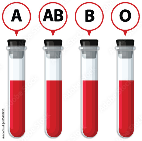 Blood Test Tubes Illustrating Four Human Blood Types