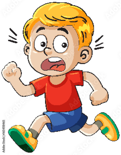 Cartoon Boy Running in Panic