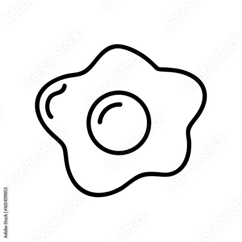 Fried egg icon in minimal line art style on white background  