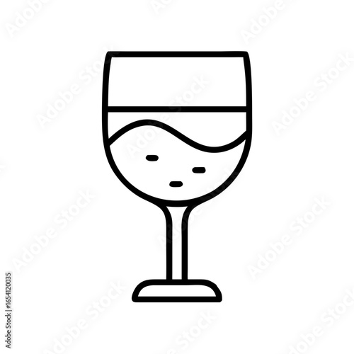 Outline of a wine glass filled with liquid on a white background  