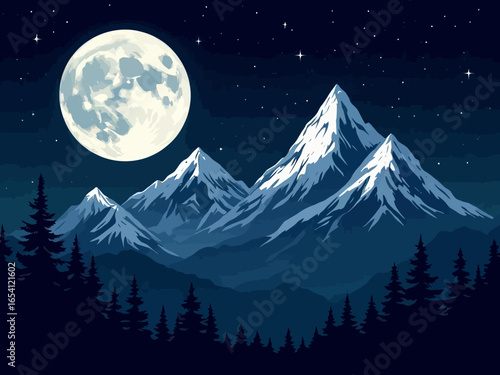 Majestic Night Moonlit Mountains and Silent Forest