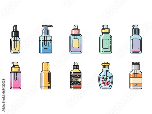 Cosmetics Bottles: An array of sleek cosmetic bottles, each holding unique elixirs for beauty and skincare, perfectly aligned and ready to elevate your self-care routine.