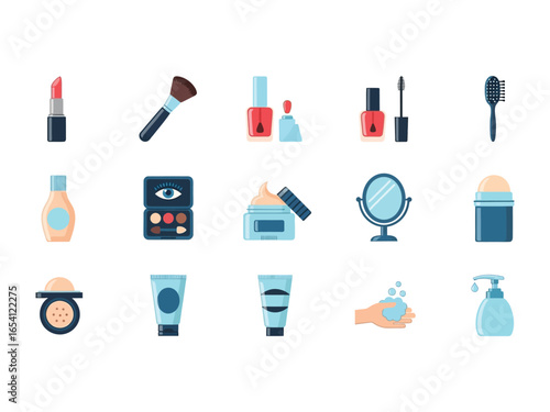 Beauty Collection: A meticulously curated array of beauty essentials comes together. from brushes and cosmetics to skincare products and tools.