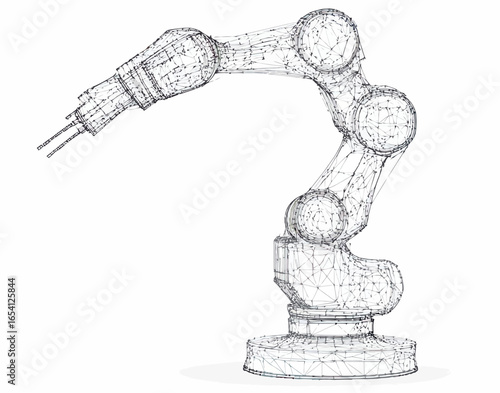 3d wireframe robotic arm illustration isolated on white background industrial automation technology concept polygonal mesh design vector sketch drawing