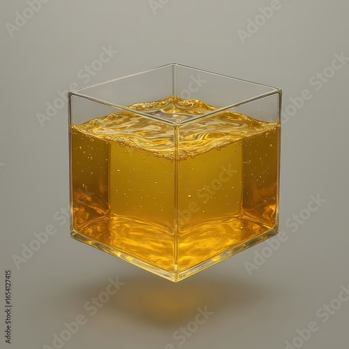 Transparent Cube with Golden Liquid