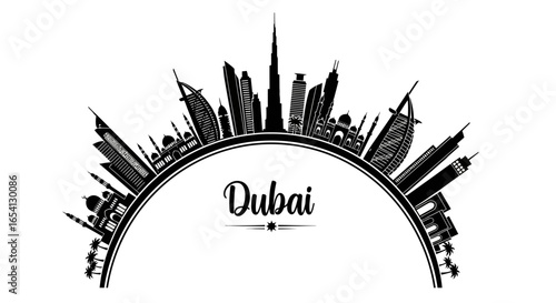 Dubai Skyline Silhouette Iconic Landmarks in Vector Illustration
