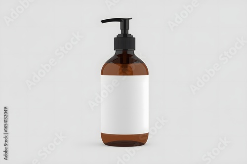 Blank transparent, amber, black glass bottle with white label mockup