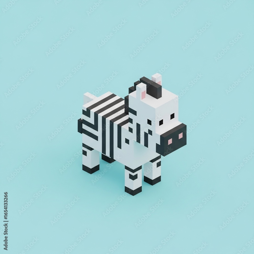 Naklejka premium voxel art 3d cute zebra isolated blue background