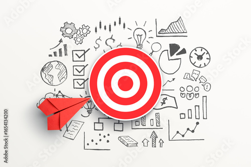 Red paper plane and target icon with business strategy. Business success, Innovation and Target concept