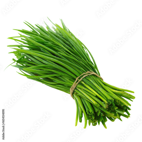 A bunch of fresh chives on transparent background