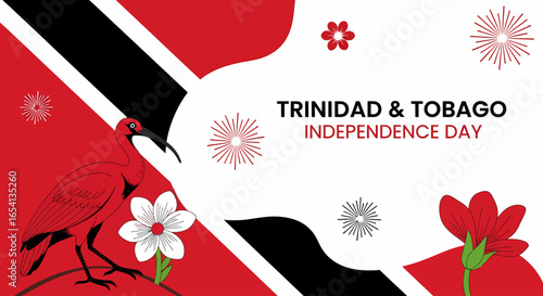 A vibrant graphic celebrating Trinidad and Tobago's Independence Day, featuring stylized elements and the national flag.