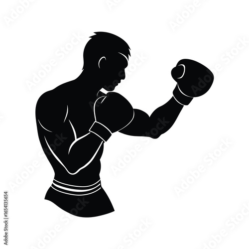 Silhouette of boxer punching with gloves vector illustration with white background combat sports action design