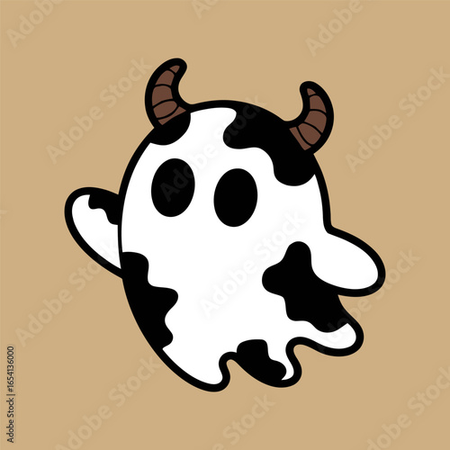 Cute Ghost Cow with Horns Cartoon Illustration