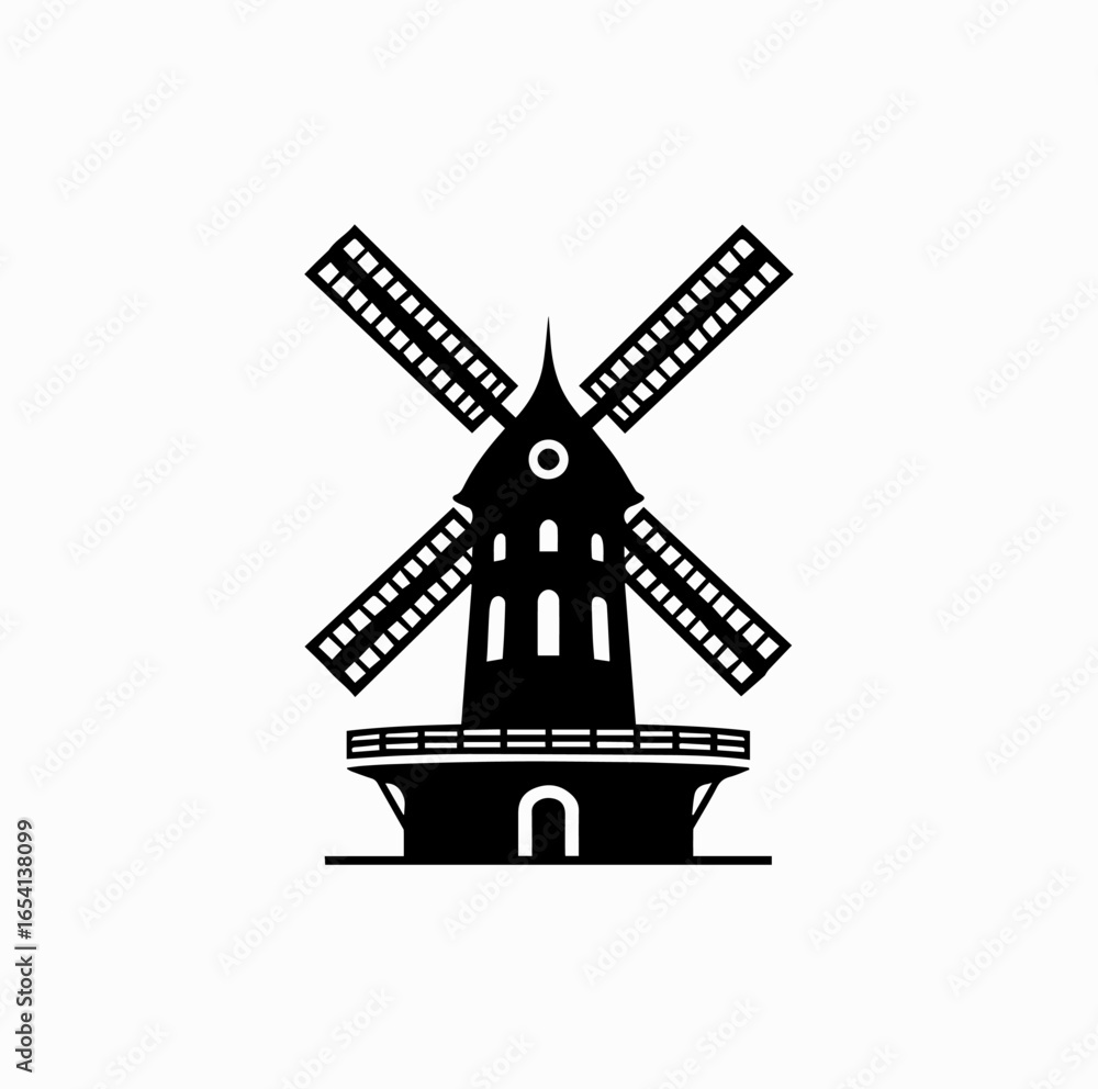 Obraz premium Moulin Rouge Windmill Silhouette – Iconic Paris Landmark Vector
