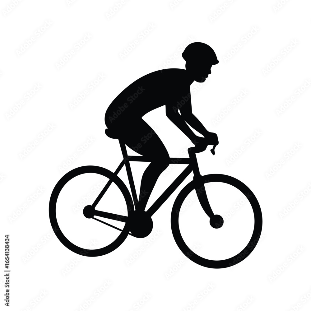 Obraz premium Simple and minimalist silhouette showing man riding a bicycle with white background