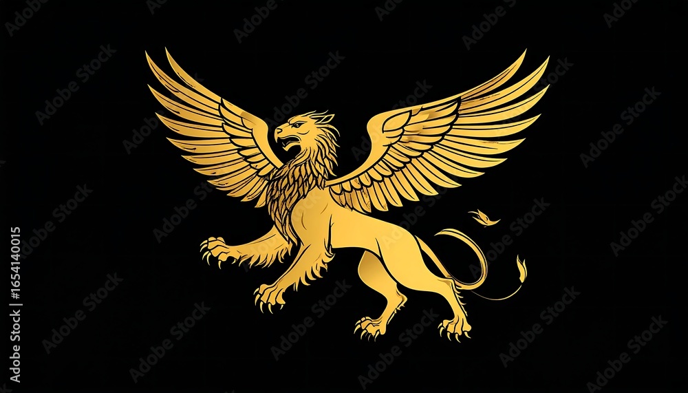 Obraz premium Gold griffin emblem on a black background