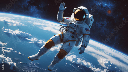 Wallpaper Mural Astronaut floating in space waving hello above planet earth Torontodigital.ca