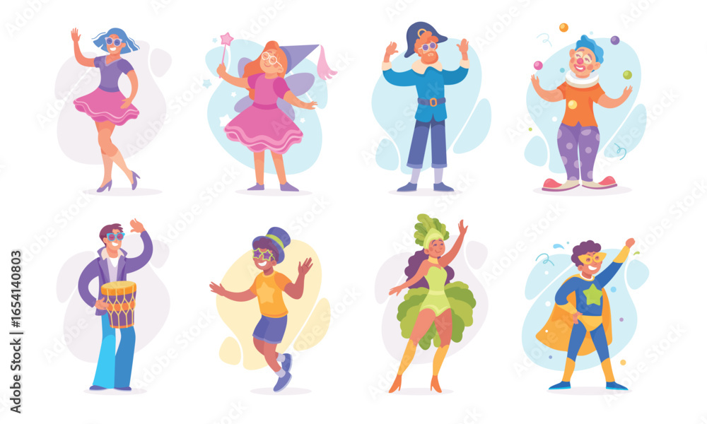 Fototapeta premium Vibrant characters in festive costumes spread joy through dance and celebration