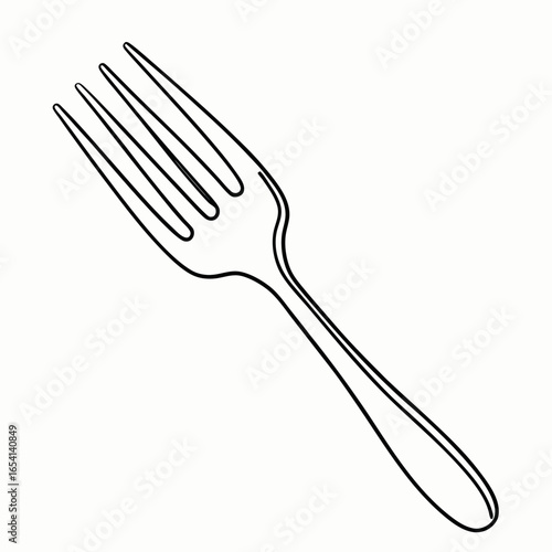 Stainless steel fork with four straight tines and slim handle for dining and table setting with copy space