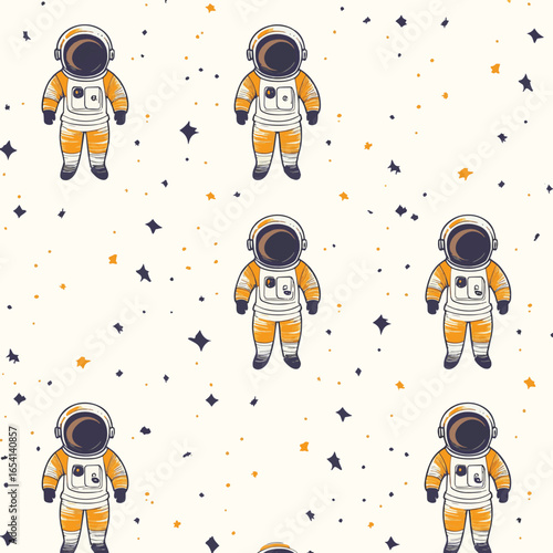 Astronauts in orange and white suit vector pattern, vector style simple color