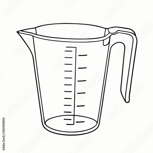 Transparent glass measuring cup with visible scale lines for accurate liquid measurement with copy space; kitchen tool precision
