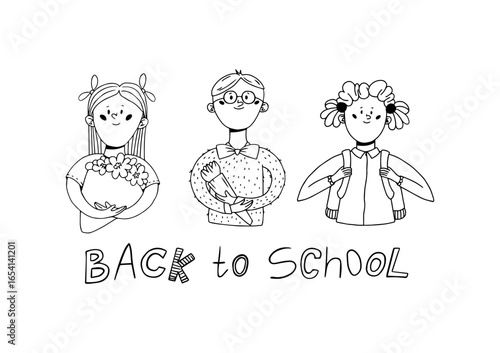 Back to school. Hand drawn pupils illustration in doodle style.