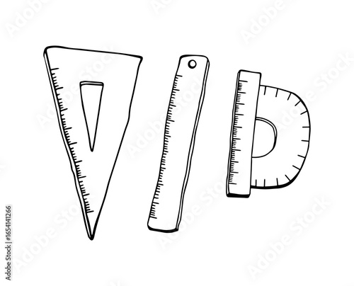 Ruler and ruler. Hand drawn doodle  illustration.