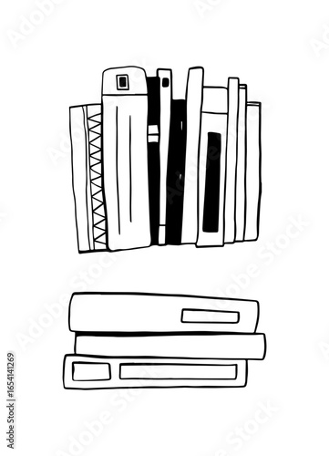 Stack of books. Hand drawn graphics in doodle style.