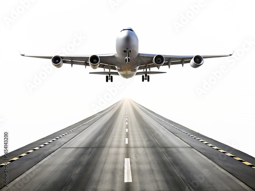  Long runway with a large airplane taking off
isolated on white background
 ,PNG.AI Generated.