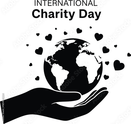 International charity day with hand holding the globe and hearts, symbolizing love, support, and global unity