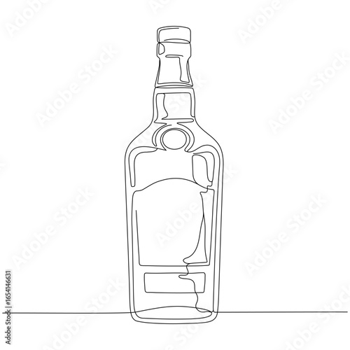 Alcohol bottle continuous one line drawing. bar beverages isolated vector.