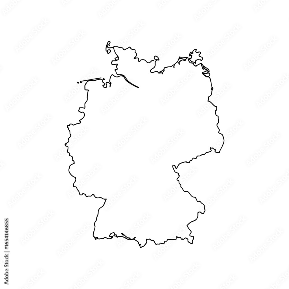 Obraz premium Vector line art of Germany map outline in minimal black and white style, geographical border illustration