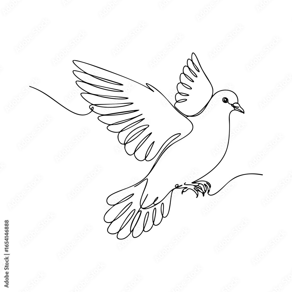 Obraz premium Vector line art illustration of a flying dove bird in continuous one line minimalist style, symbol of peace, freedom, and spirituality, perfect for abstract animal artworks and symbolic designs