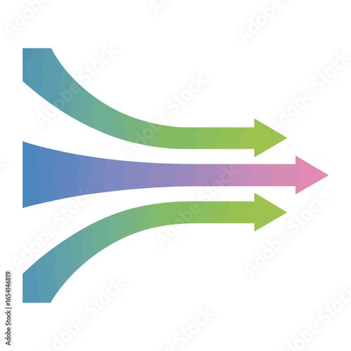 
Multiple colorful arrows merging into one. Symbolizing teamwork, unification, and synergy.