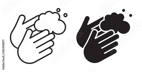 Sanitize hands or washing hands icon . Vector illustration with stroke and fill on a white background.