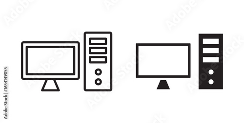 Desktop computer icon . Vector illustration with stroke and fill on a white background.