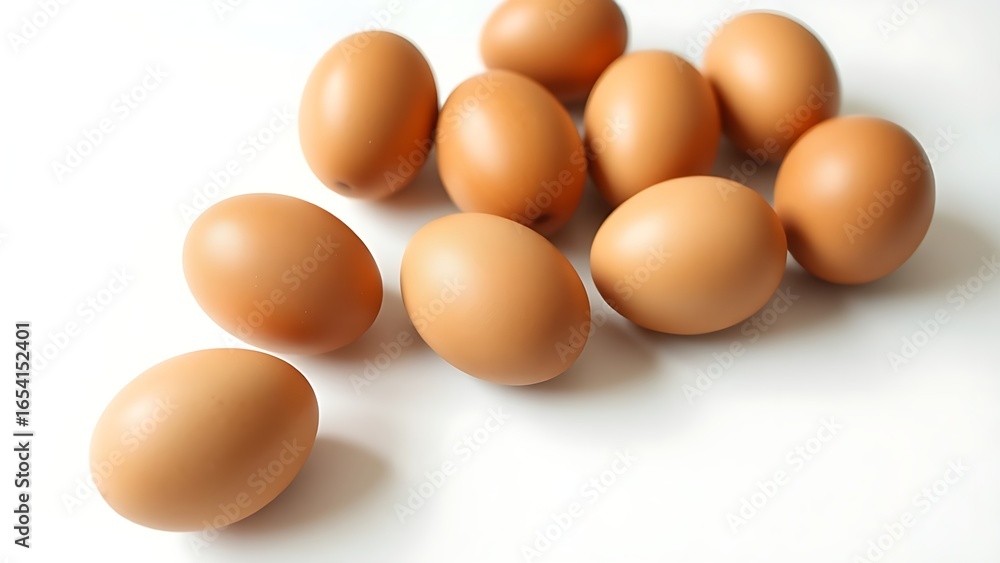 Fresh brown eggs arranged perfectly on a white surface, highlighting simplicity and natural beauty. Fresh brown eggs arranged perfectly on a white surface, highlighting simplicity and natural beauty.