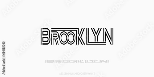 Brooklyn is a geometric inline display typeface with stacked multi-line art-deco styling — ideal for logos, retro headlines, posters, packaging, and modern vintage branding.