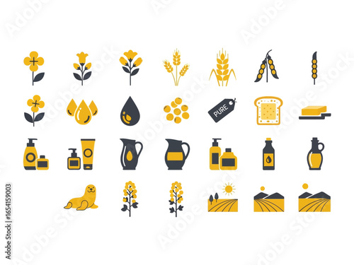 Diverse Icons: A collection of varied icons, showcasing the broad range of products and symbols, designed with a simple, clean, and modern style.